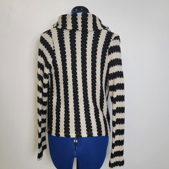 Freeway Womens Black White Stripe Gold Threads Cowl Neck Long Sleeve Sweater M - Picture 3 of 11